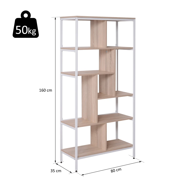 HOMCOM® Bücherregal mit 9 Würfeln | Holzregal | 80x35x160cm | Natur, Weiß