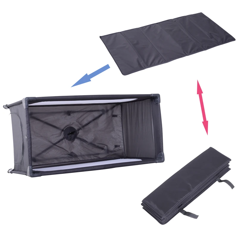 HOMCOM® Babybett Kinderreisebett klappbar Klappbett mit Matratze + Rollen Tragetasche Schwarz 120 x 60 x 75 cm