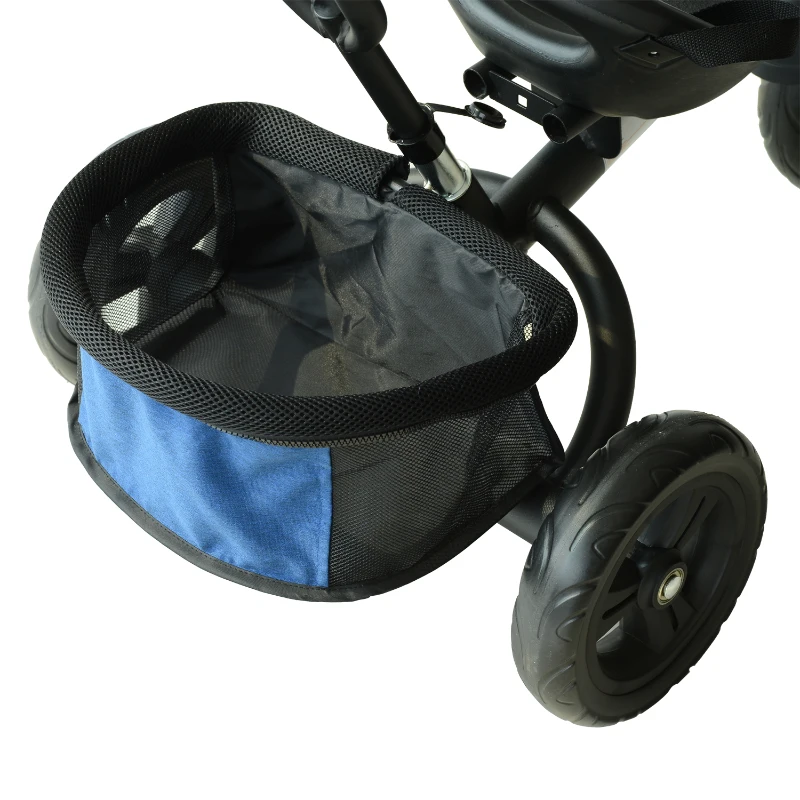 HOMCOM® Kinderdreirad mit Dach Lenkstange Kinderwagen Schieber Blau
