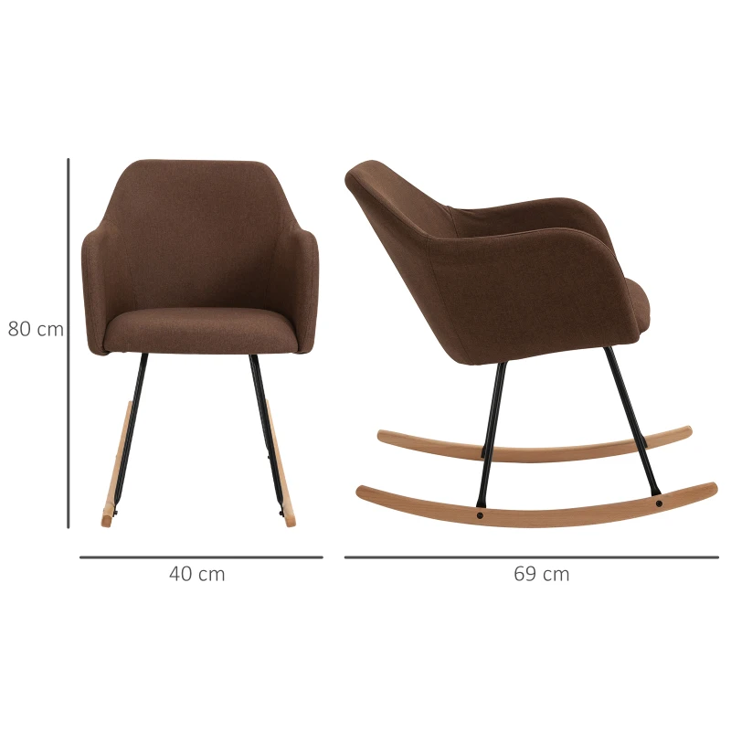 HOMCOM® Moderner Schaukelstuhl Liegestuhl Leinen Schaumstoff Metall Buche Braun