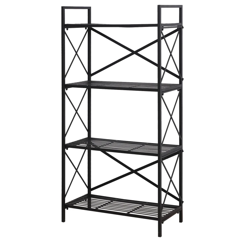 HOMCOM® Standregal Bücherregal Lagerregal Aufbewahrungsregal Pflanzregal Schuhregal Metall Schwarz 80 x 40 x 160 cm