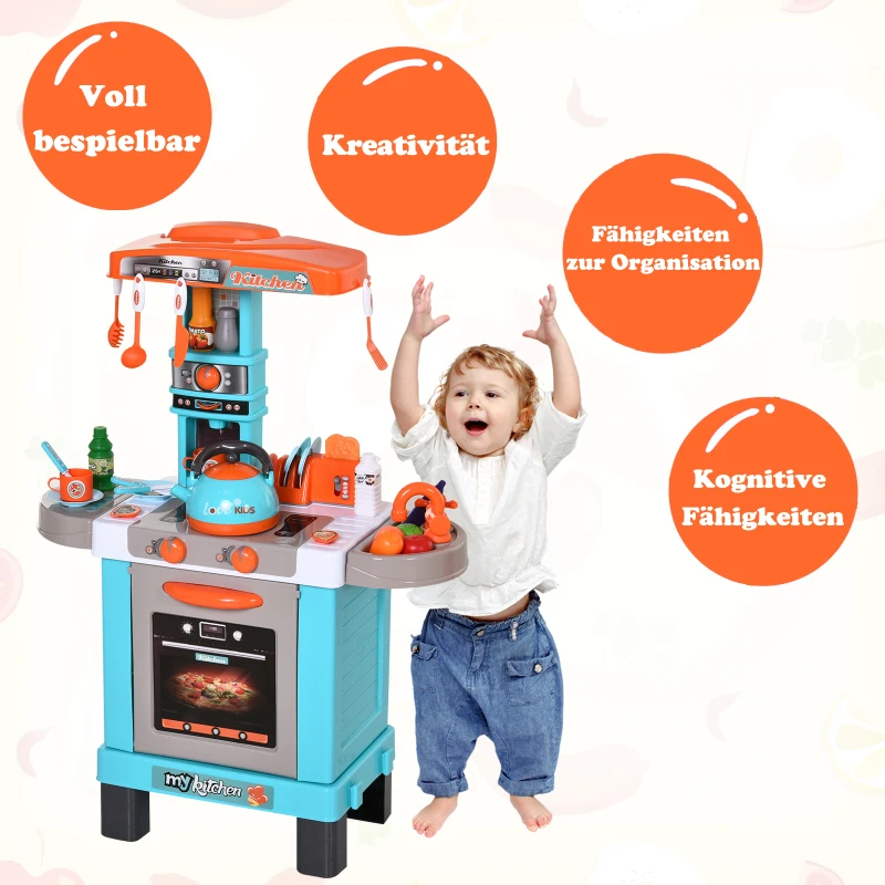 HOMCOM® 34-teilige Kinder-Spielküche Licht- und Soundeffekte Lernspielzeug Kunststoff
