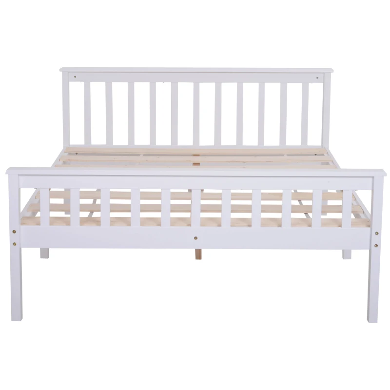 HOMCOM® Bett Holzbett Bettgestell 140 cm Doppelbett Kiefer massiv inkl. Lattenrost mit Stauraum Weiß 218 x 143 x 82 cm