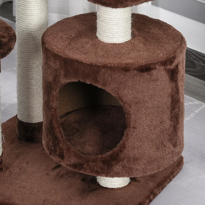 PawHut drzewo dla kotów z sizalowymi słupkami, 5-kondygnacyjne, z piłkami do zabawy, jaskinia, plusz, ciemnozielony 45 x 40 x 118 cm