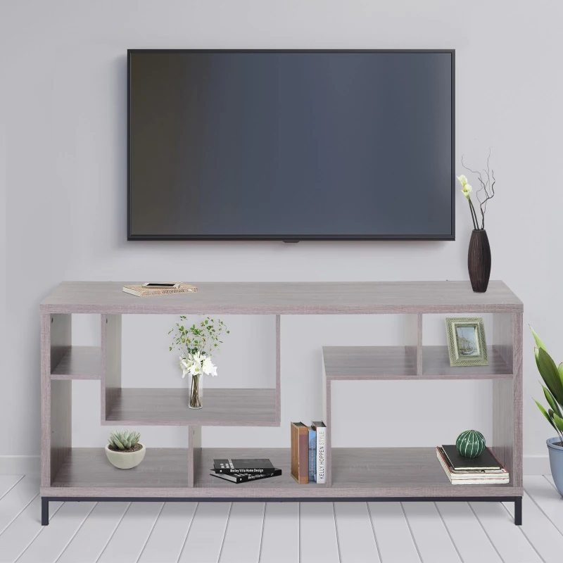 HOMCOM® Lowboard TV Schrank mit Viel Stauraum Spanplatte Hellbraun 152,5 x 39,5 x 71 cm