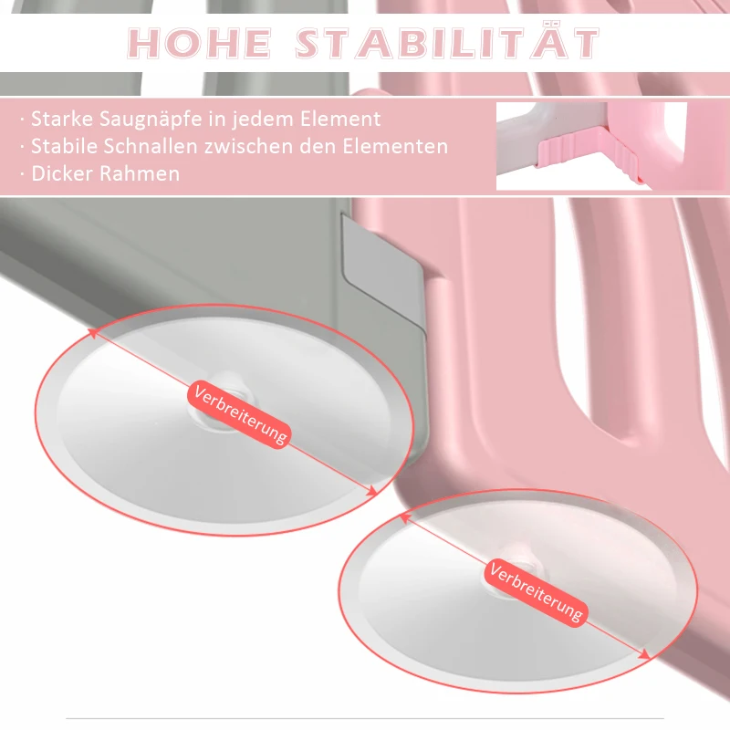 HOMCOM® Schutzgitter Laufgitter Absperrgitter 12 Elemente Korb 3 Zahnräder HDPE Rosa 162 x 122 x 63 cm