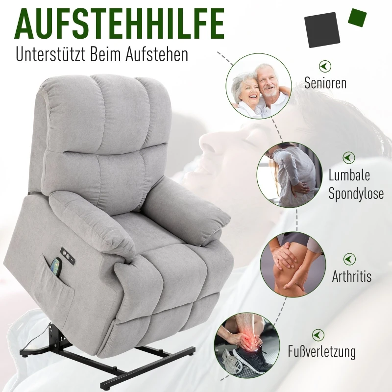 HOMCOM® Massagesessel mit Wärmefunktion Relaxsessel Fernbedienung USB Kurzplüsch Grau