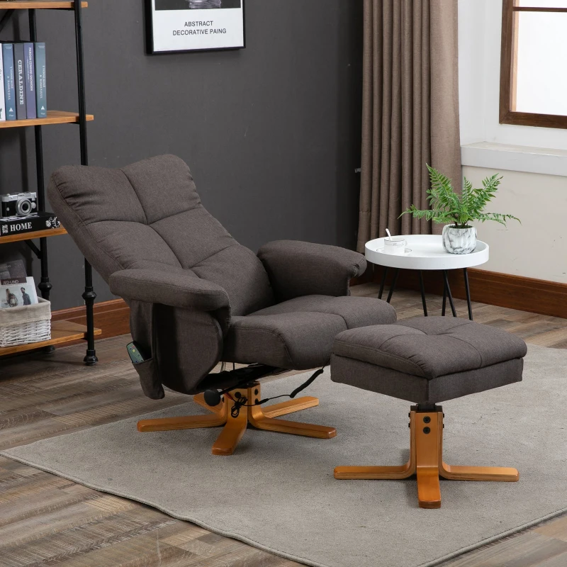 HOMCOM Massagesessel mit Fußhocker Relaxsessel Heizfunktion TV-Sessel Polyester Braun 145°-Neigung 80 x 86 x 99 cm