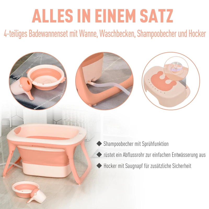HOMCOM® Babybadewanne mit 4 Teilen Babywanne Badewanne Kunststoff Rosa
