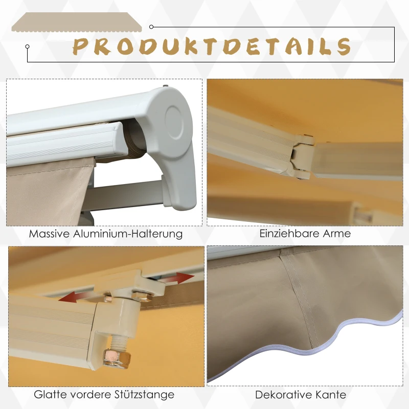 Outsunny® Markise mit Handkurbel Gelenkarmmarkise Sonnenschutz Elektrisch/Manuell Alu