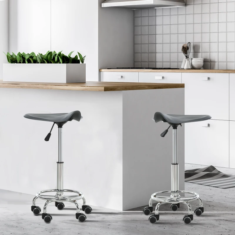 HOMCOM® Hocker-Set 2-teilig Barhocker Bürohocker Hocker Kunststoff Stahl Grau