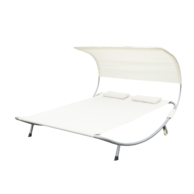 Outsunny® Doppelliege 2er-Sonnenliege Creme mit Kissen