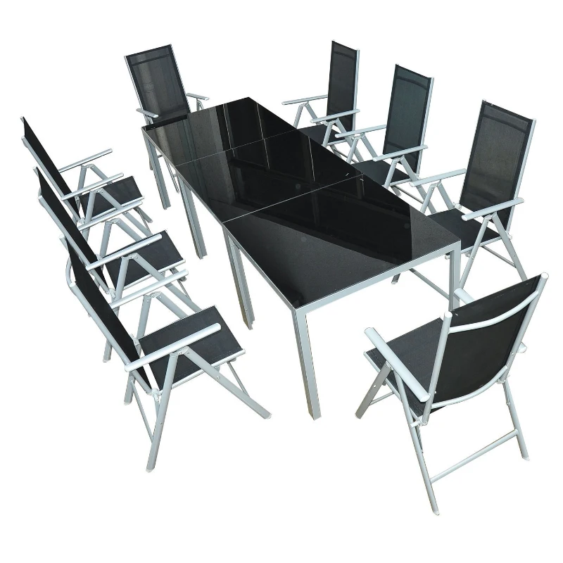 Outsunny® Alu Gartenmöbel Sitzgruppe Glastisch Klappstuhl, 11 tlg.