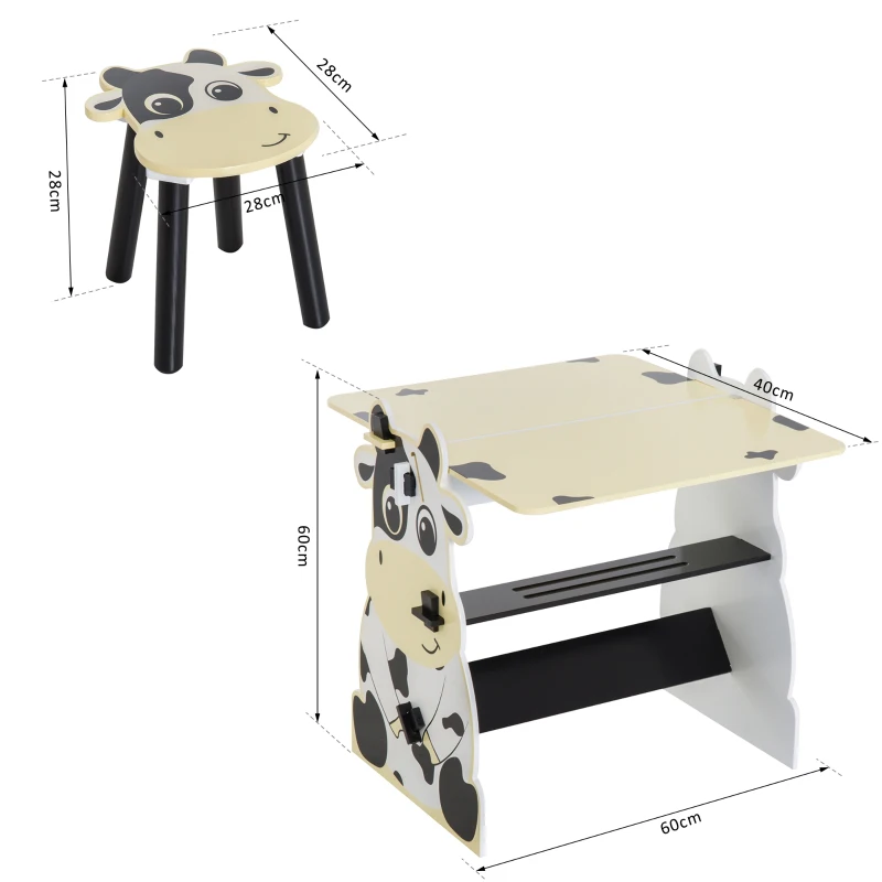 HOMCOM® Kinderschreibtisch Kindermaltisch mit Tafel Kuh