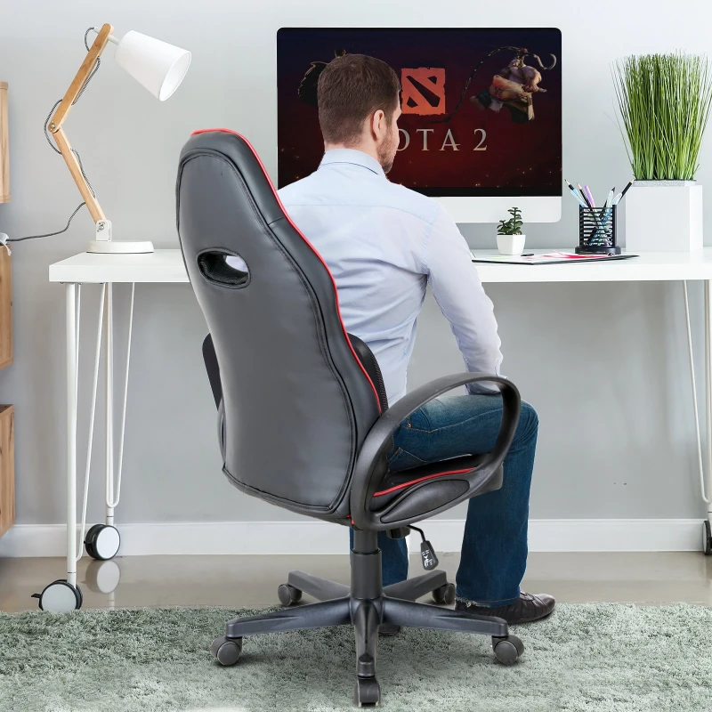 Vinsetto Bürostuhl Gaming Stuhl Drehstuhl Wippfunktion Höhenverstellbar Kunstleder Schwarz+Rot 62 x 69 x 112–121 cm