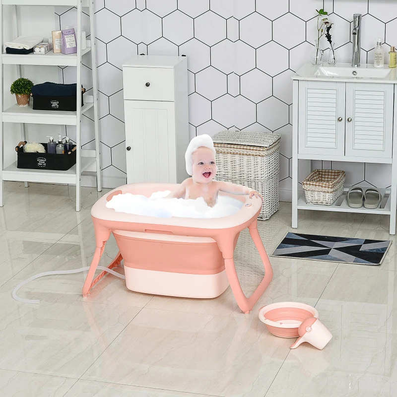 HOMCOM® Babybadewanne mit 4 Teilen Babywanne Badewanne Kunststoff Rosa