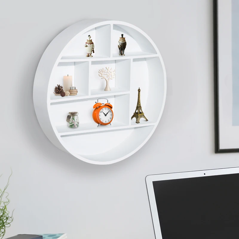 HOMCOM® Wandregal Wandboard zum Hängen mit 7 Fächern rund MDF Weiß  Ø35,5 x B6,5 cm