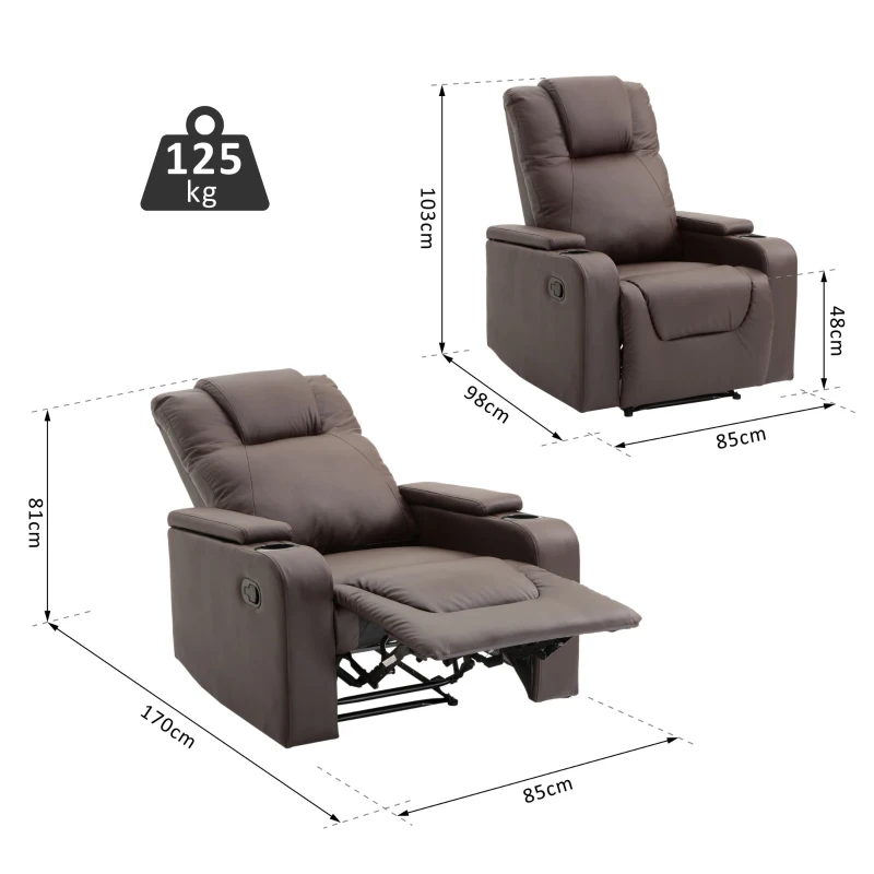 HOMCOM® Relaxsessel | Fernsehsessel | Kunststoff, Schaumstoff, Stahlfüße | 85 × 98 × 103 cm | Braun