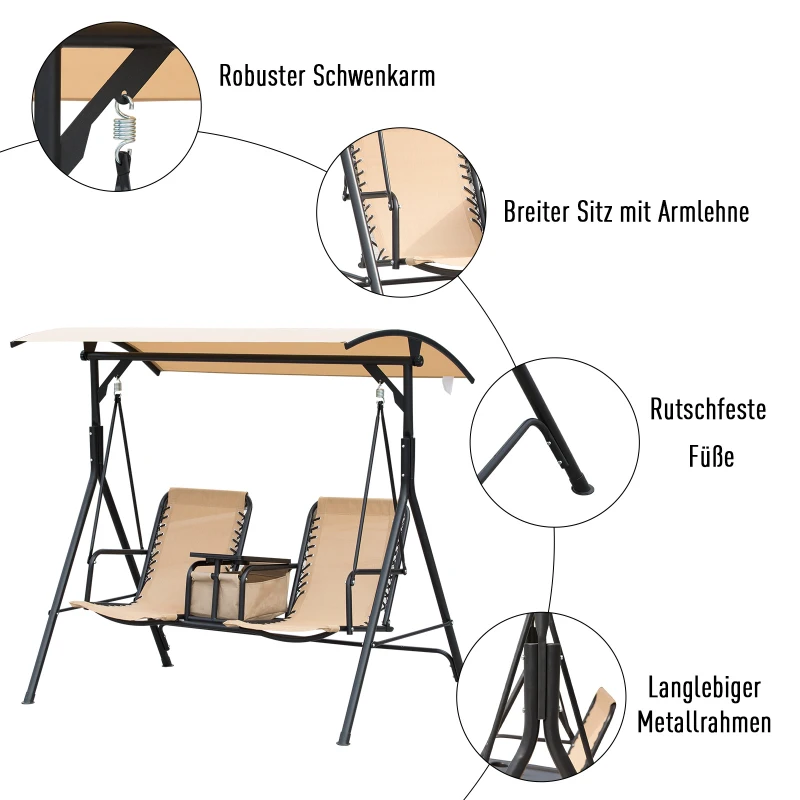 Outsunny® Hollywoodschaukel Gartenschaukel Sonnendach Aufbewahrungsbox Becherhalter Teslin