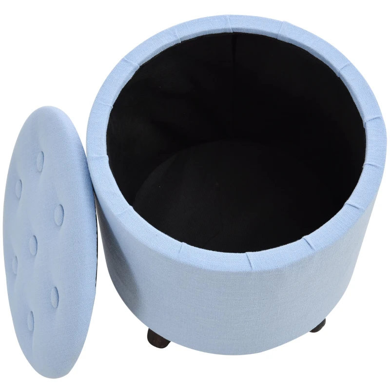 HOMCOM® Hocker mit Stauraum Polsterhocker Fußhocker Sitzhocker Leinen Hellblau Ø38 x 38cm