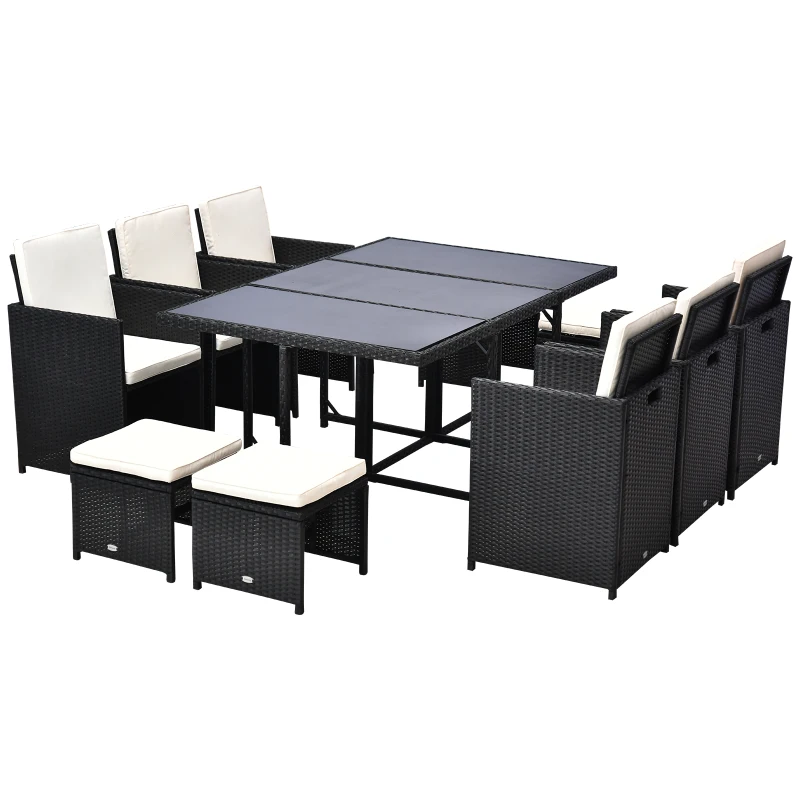 Outsunny® Polyrattan Gartenmöbel 27 tlg. 6 Stühle 4 Hocker mit Kissen