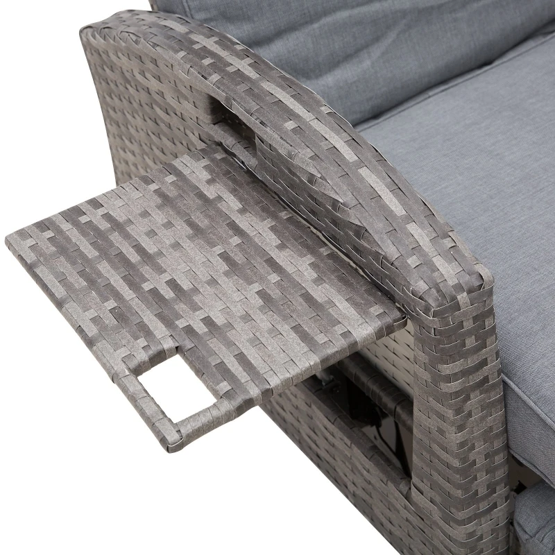 Outsunny® Rattanstuhl Liegestuhl Klapptisch Verstellbare Rückenlehne Fußstütze Metall