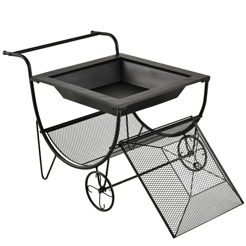 Outsunny® Kaminholzwagen mit Feuerkorb Feuerschale Brennholzregal mit 2 Rädern Metall