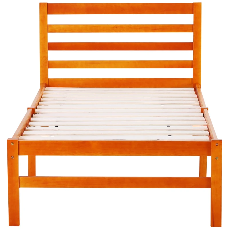 HOMCOM® Bettgestell Einzelbettrahmen Holzbett 8 Latten Erhöhte Beine Kiefernholz Natur 198 x 100 x 90 cm