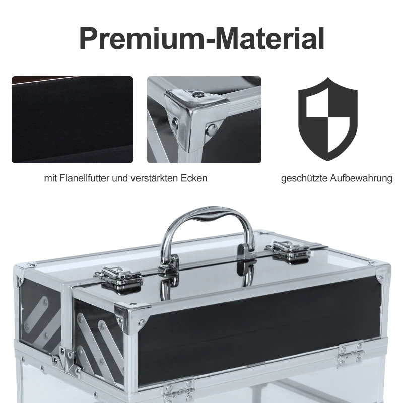 HOMCOM® Schmuckschatulle Schmuckkästchen Schmuckkasten Aluminium Acryl Silber 30 x 19,2 x 16 cm