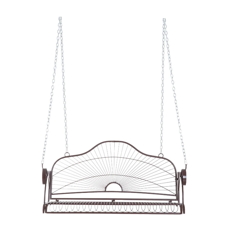 Outsunny Hängebank Schaukel Bank Gartenschaukel mit Ketten, Metall, Braun, 122x58x57cm