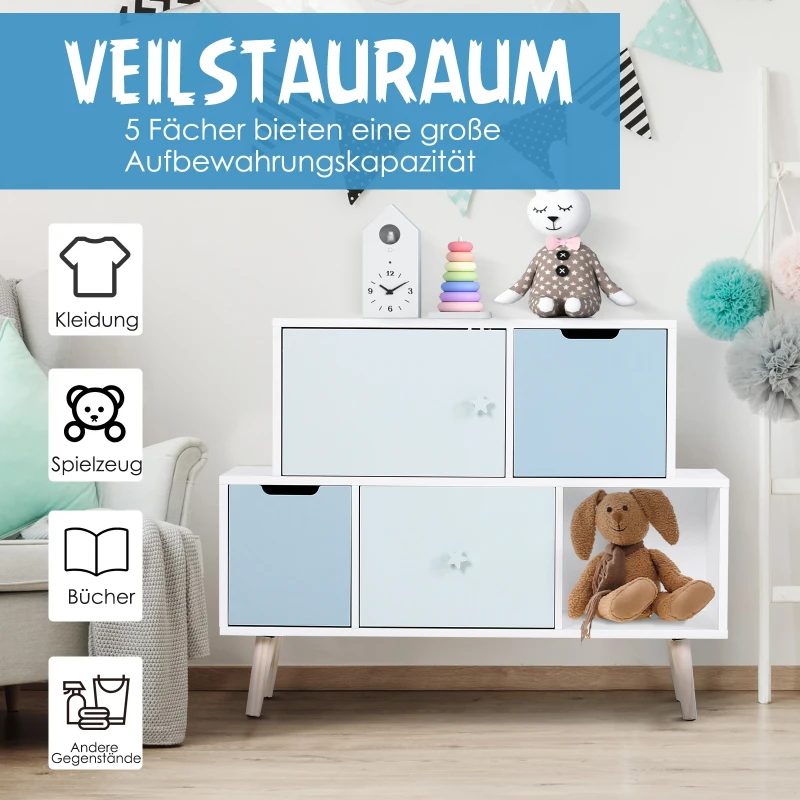 HOMCOM® Kinderzimmer Schrank Kinderschrank 3 Schubladen Aufbewahrungsregal MDF Blau