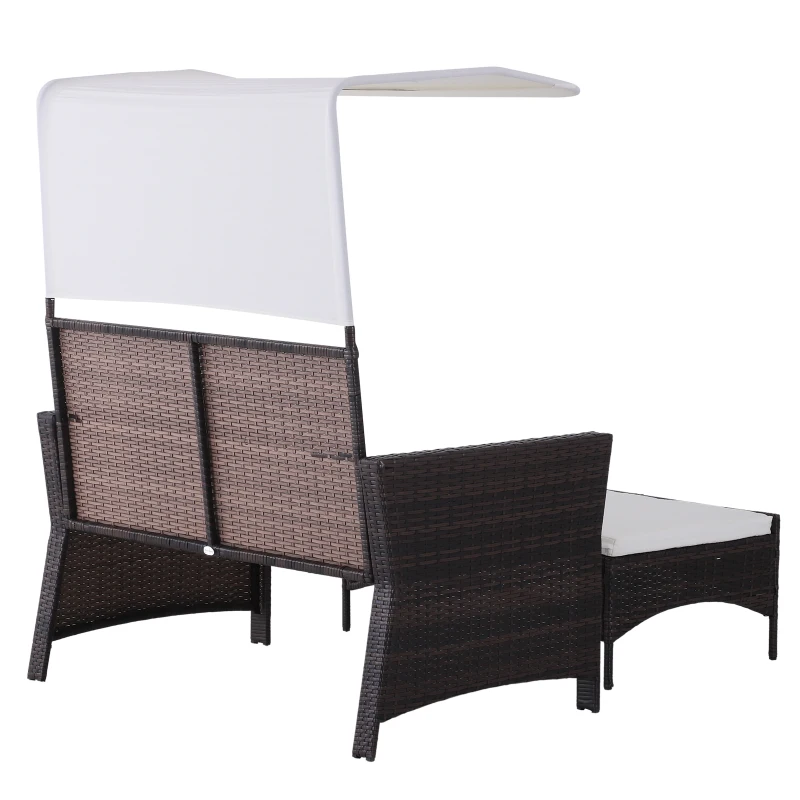 Outsunny® 2-tlg. Gartensofa Gartenmöbel Lounge Gartenset Rattanmöbel Braun Polyrattan 1 x Hocker mit Sonnendach
