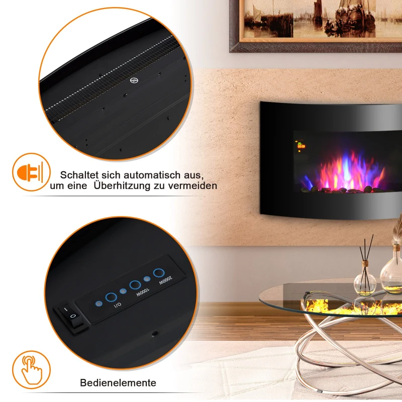 HOMCOM® Elektrokamin | Kaminofen | 1000 / 2000 W W | Inkl. Fernbedienung | 88,5 x 13,5 x 56 cm | Schwarz