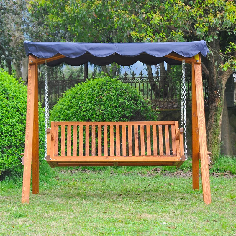 Outsunny® Hollywoodschaukel aus Lärchenholz 3-Sitzer Gartenschaukel mit Sonnendach Blau