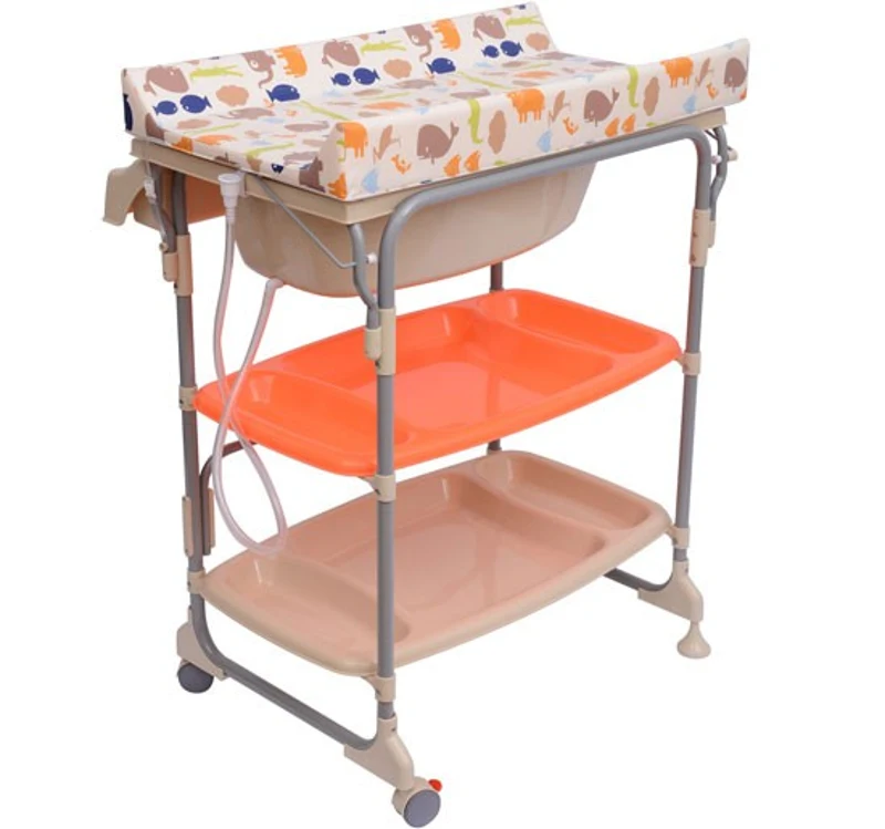 Mobiler Baby Wickeltisch mit Wickelauflage und Badewanne (2 in 1) Modell 1