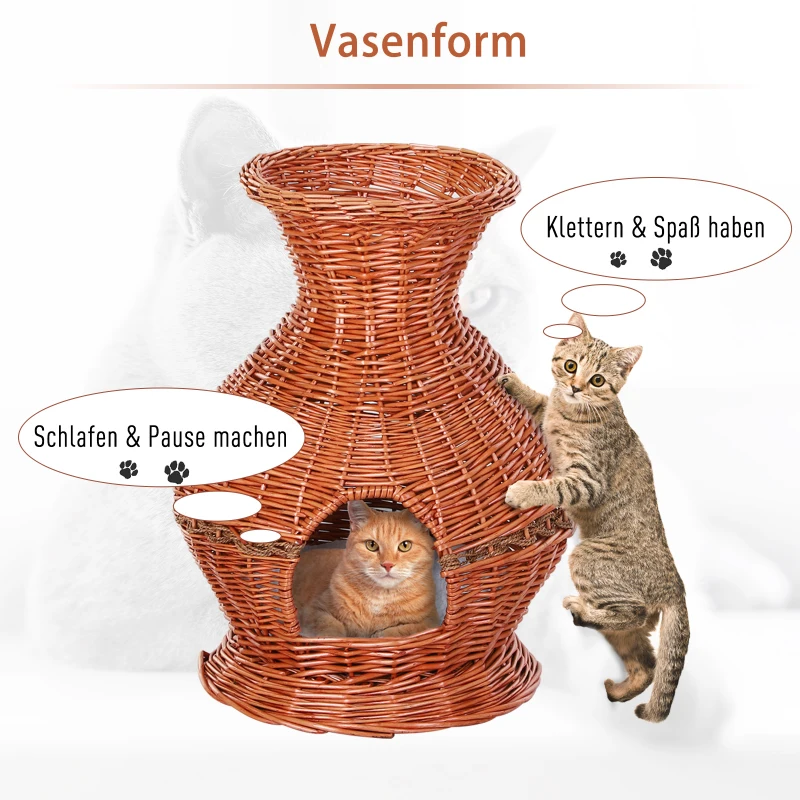PawHut® Katzenhaus Katzenhöhle Korbhöhle Katzenbett mit Kissen Vasenform Weide Braun