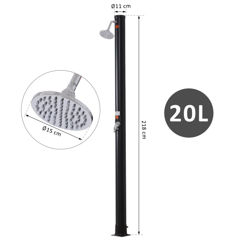 Outsunny® Solar Gartendusche Campingdusche Außendusche Pooldusche 20L bis 60℃ PVC Schwarz Ø11 x 218 cm