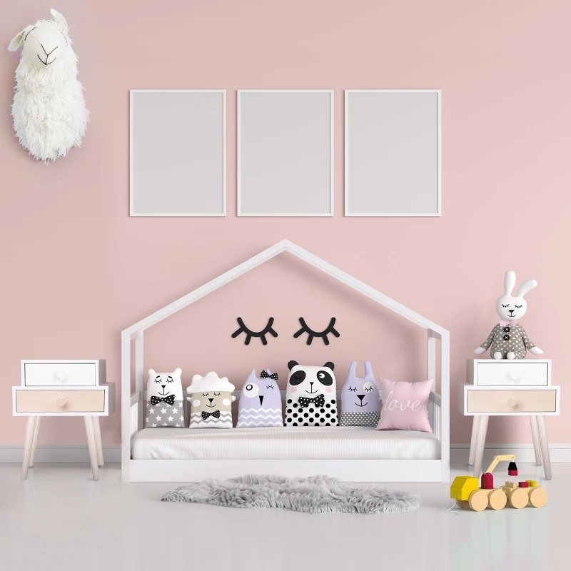 HOMCOM® Kinderzimmer Nachttisch 2er Set Beistelltisch Nachtschrank mit 2 Schubladen MDF Rosa