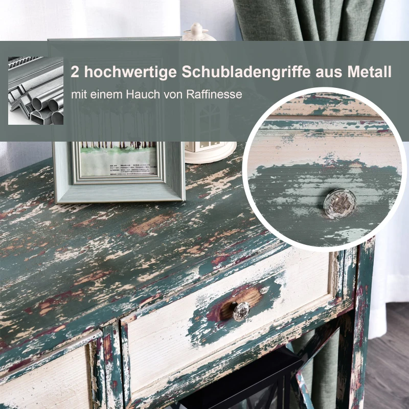 HOMCOM® Vintage Konsolentisch Beistelltisch Sideboard mit 2 Schubladen Massivholz