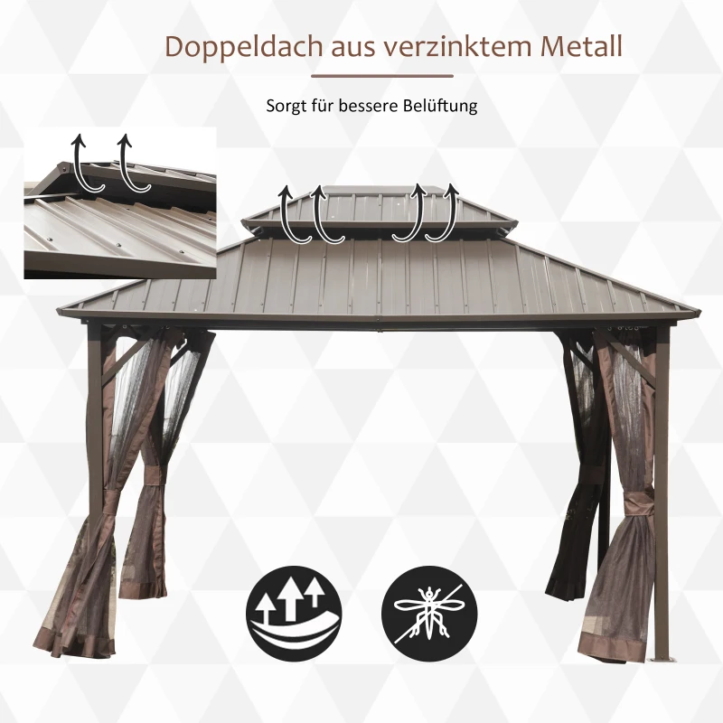 Outsunny® Pavillon mit Seitenwände Partyzelt mit Doppeldach Festzelt Gartenlaube Aluminium