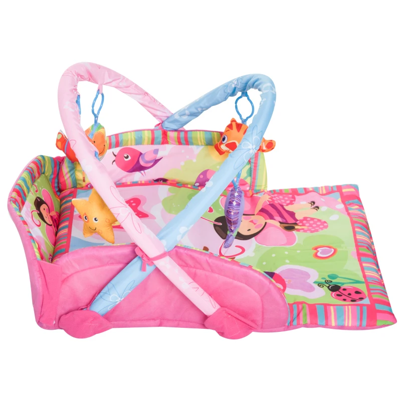 HOMCOM® Kinderteppich Tiere Krabbeldecke mit Spielbogen Bunt Käferform