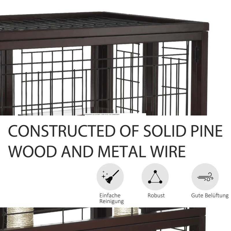 PawHut® Katzenhaus Katzen Käfig Hängematte Sisal-Säulen & Matte Massivholz Metalldraht