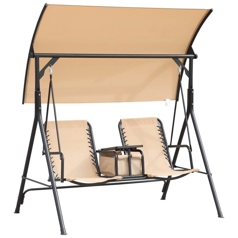 Outsunny® Hollywoodschaukel Gartenschaukel Sonnendach Aufbewahrungsbox Becherhalter Teslin