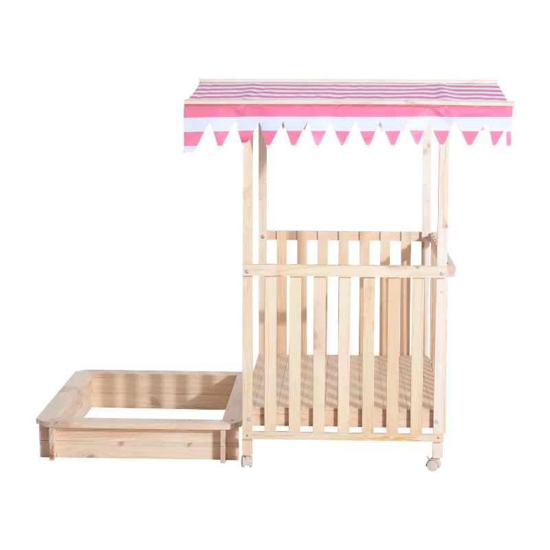 Outsunny® Sandkasten Spielhaus Sandbox Spielveranda mit Dach Holz