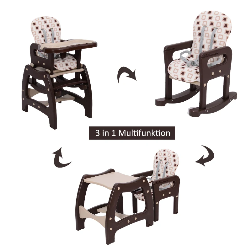 HOMCOM® 3 in 1 Kinderhochstuhl - Kombihochstuhl - Braun