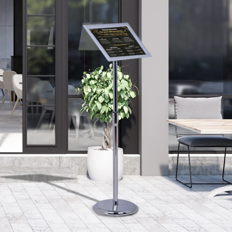 HOMCOM A4 Infoständer Werbeständer Präsentationsständer 70-125 cm höhenverstellbar Plakatständer Werbeaufsteller Aluminiumlegierung PVC Silber