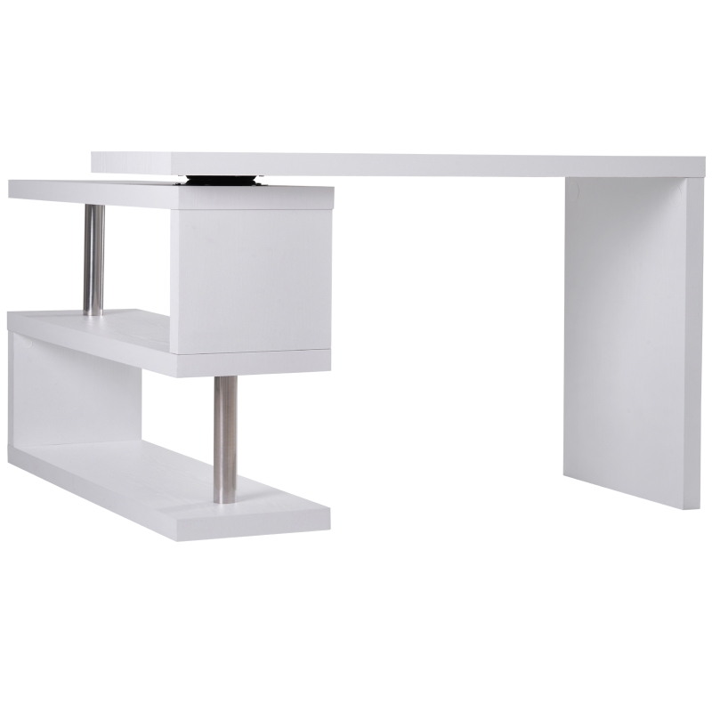 HOMCOM Eckschreibtisch Stahl, MDF 187,5 x 50 x 76,1 cm Weiß