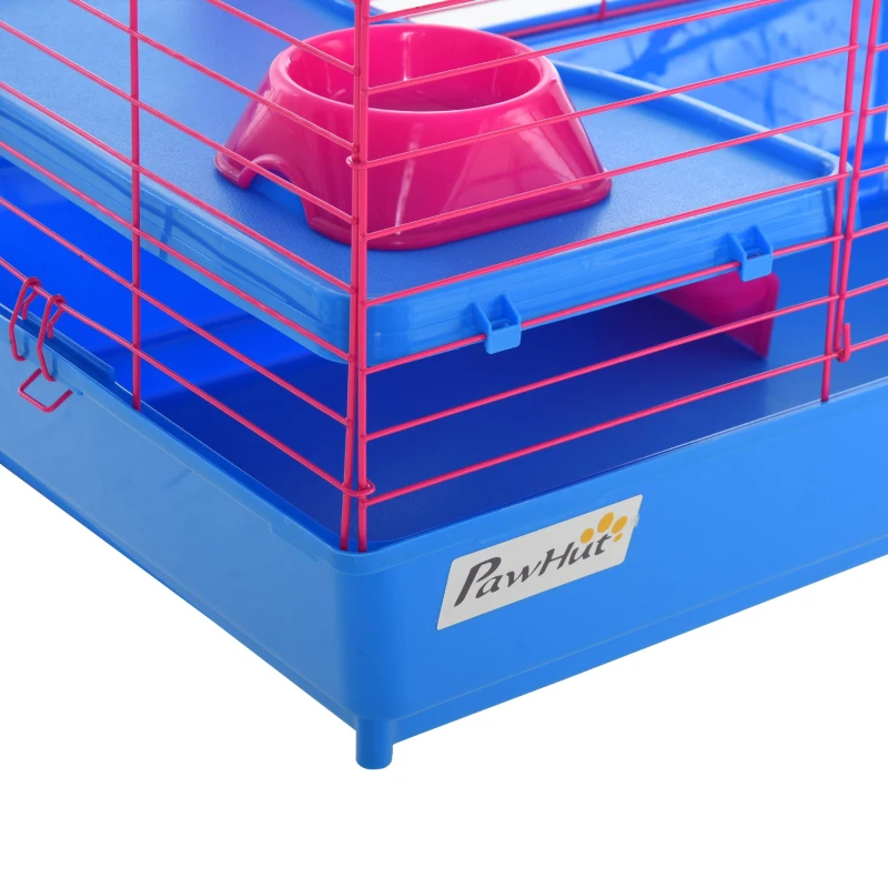 PawHut® Kleintierkäfig Tierkäfig Nagerkäfig Starter-Set mit allem Zubehör Stahl+PP Blau