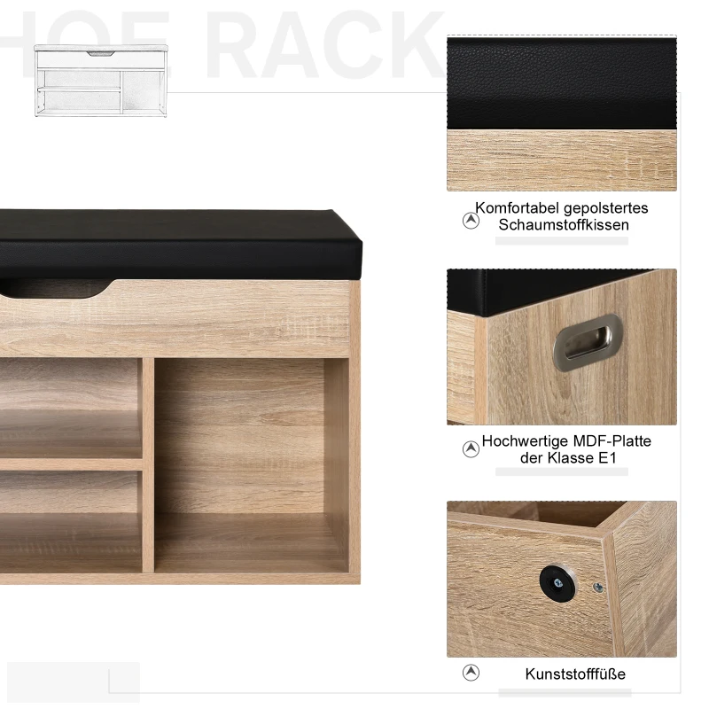 HOMCOM® Schuhbank Sitzbank Sitztruhe Eingangsbereich Diele PU Natur