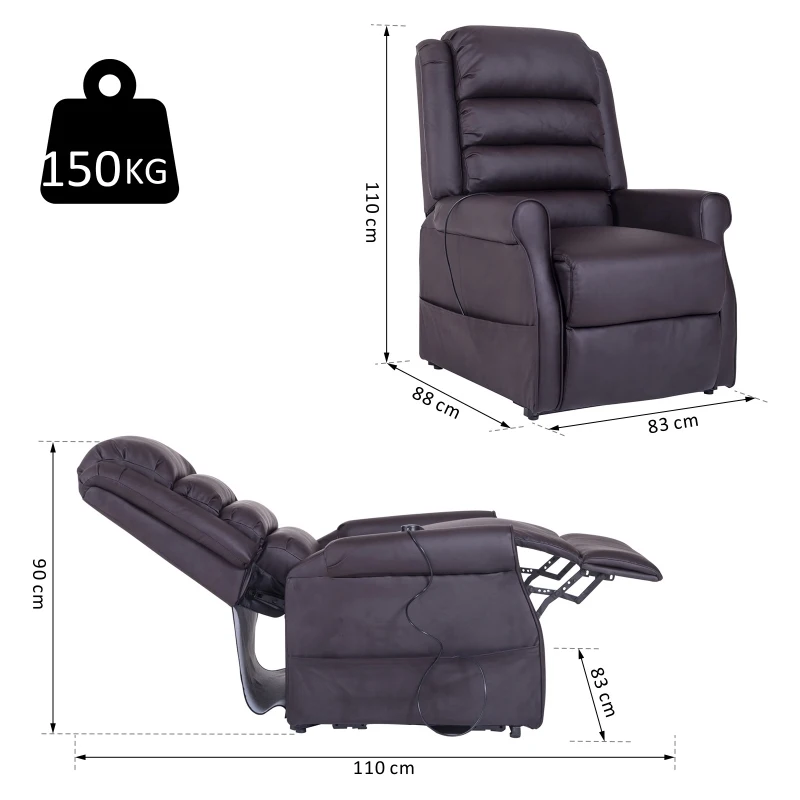 HOMCOM® Massagesessel Aufstehhilfe Wärmefunktion 88 x 83 x 110 cm Braun